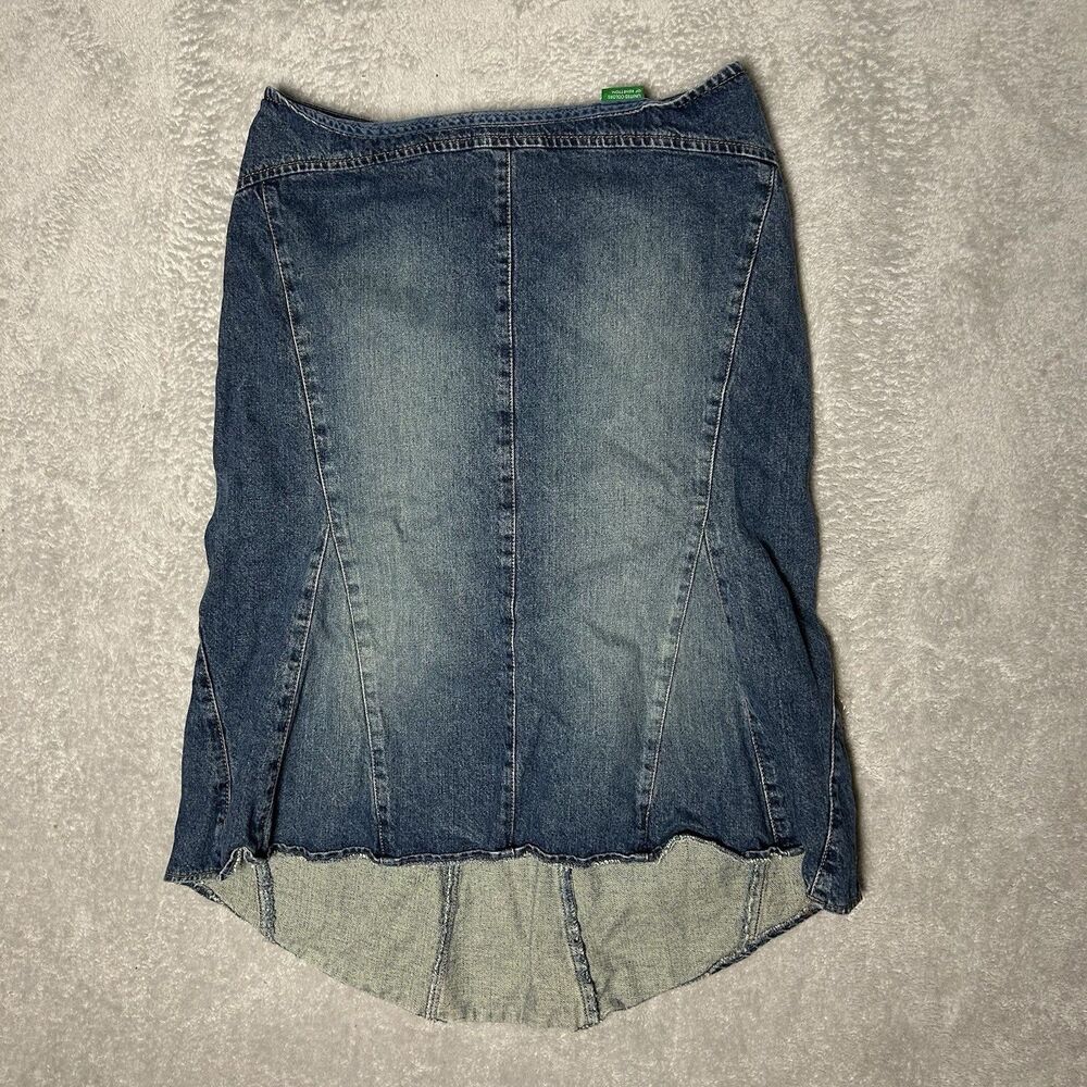 United Colors Of Benneton Vintage Denim Skirt Size 42 Cotton Midi zipper ￼